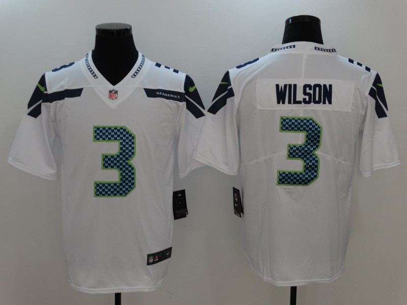 Men's Seattle Seahawks Russell Wilson #3 White Jersey